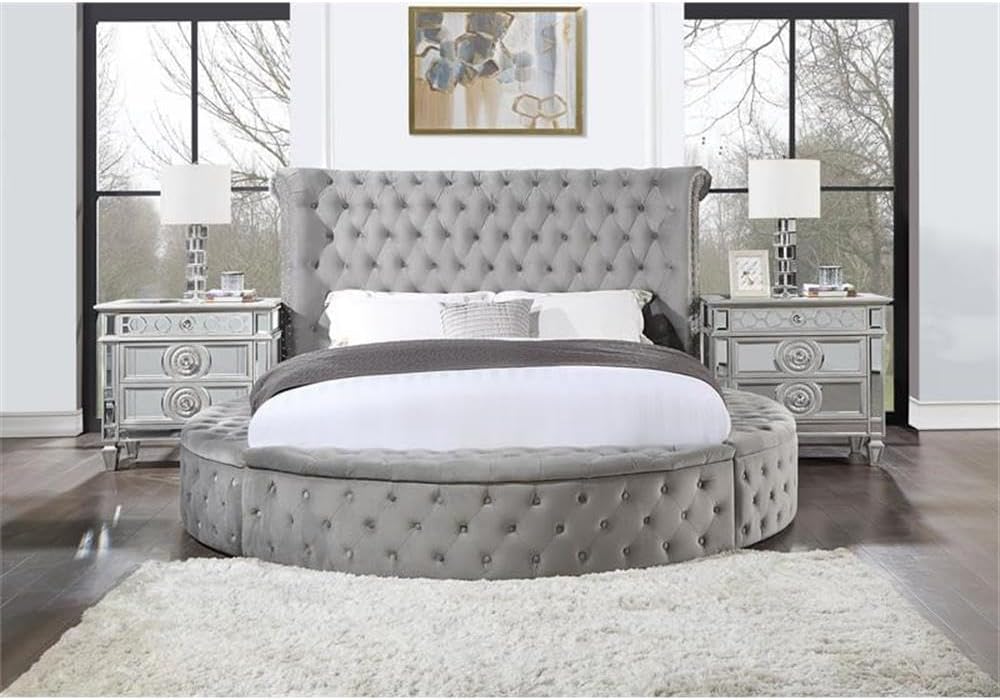 Acme Gaiva Eastern King Bed w/Storage in Gray Velvet