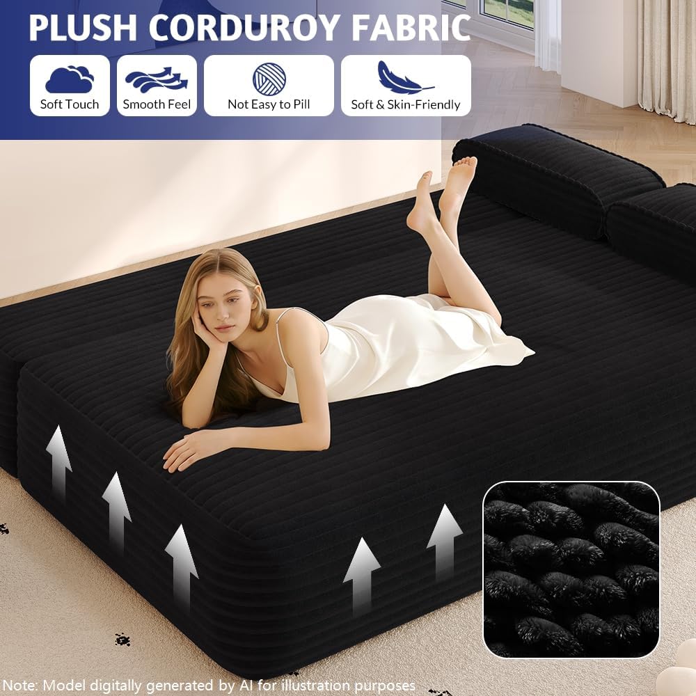 78.7'' Couches Queen, Corduroy Futon Sofa Bed, Modern Floor Couch, Cl...