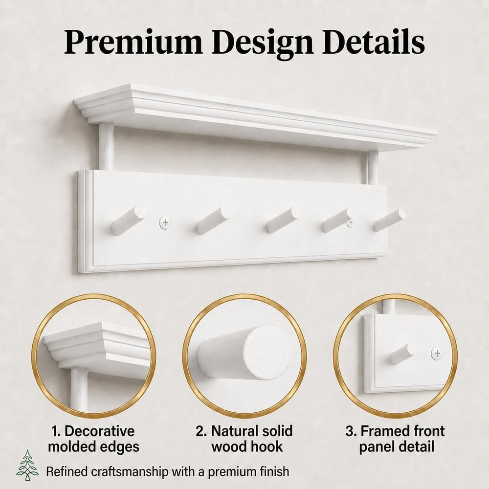 Matías Coat Rack Wall Mount with Shelf, 18 Inch Solid Wood Peg Rail, Wall Mou...