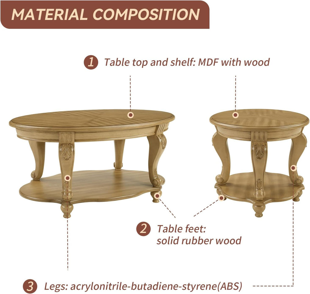 LKTART 3-Piece Coffee Table Set, Coffee Table and Round End Tables Set of 2, ...