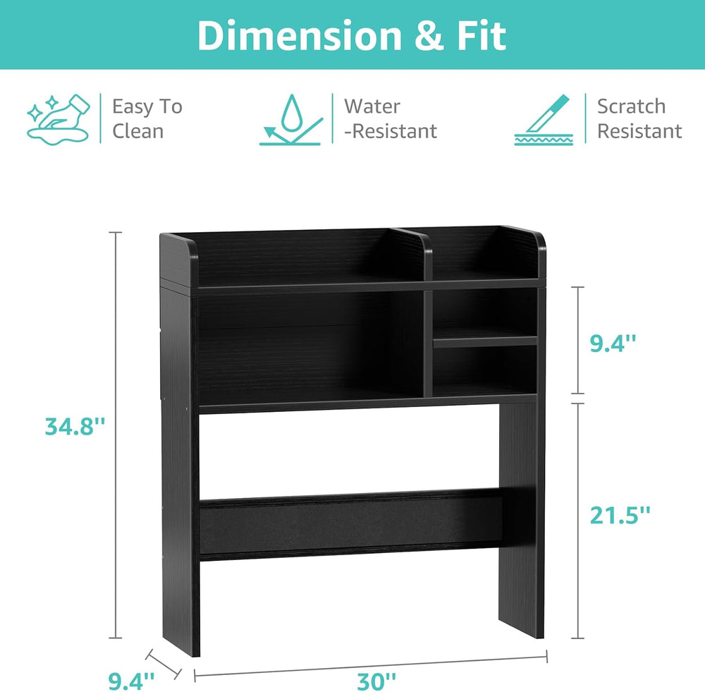 30" Black Desk Hutch Dorm Top Only with Sheves Felt Board for College