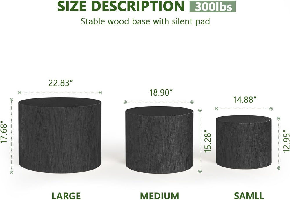 Vikiullf Nesting Coffee Table Set of 3, Round Wooden Coffee Tables, Modern Ci...