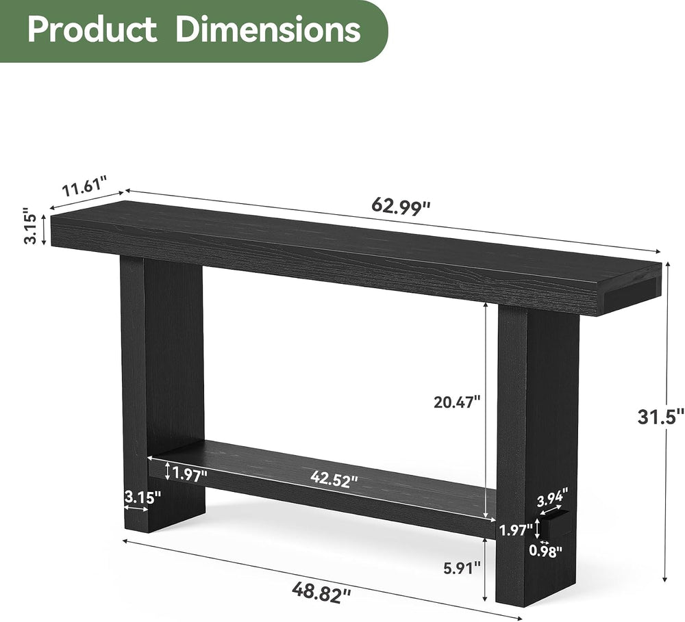 63-Inch Solid Wood Console Table, 2-Tier Narrow Farmhouse Entryway Table for ...