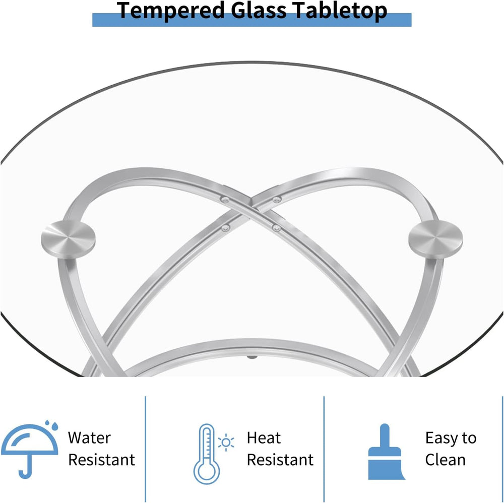 OIOG Glass Round End Table, Modern Contemporary Side Table for Small Space wi...