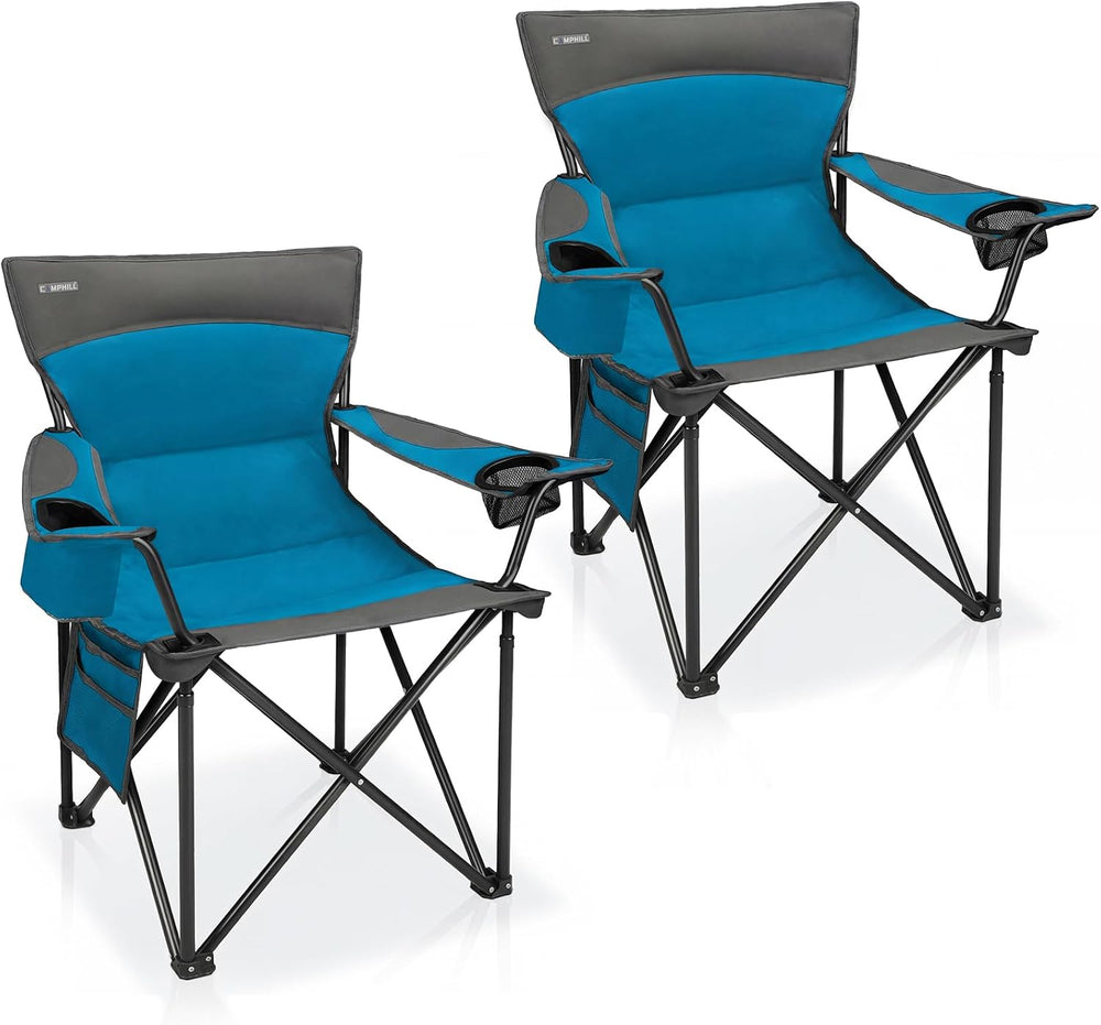 Oversized Camping Chair for Adults - 2 Pack Padded Lawn Chairs with Cup Holde...