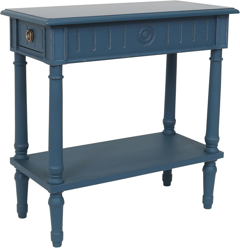 East at Main Handmade Solid Wood Narrow End Table with Drawer, Slim Blue Side...