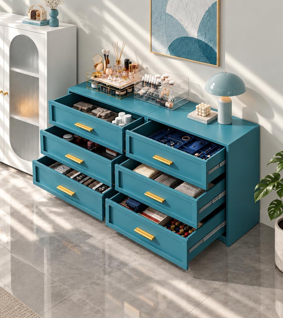 Blue 3 Drawer Metal Dresser