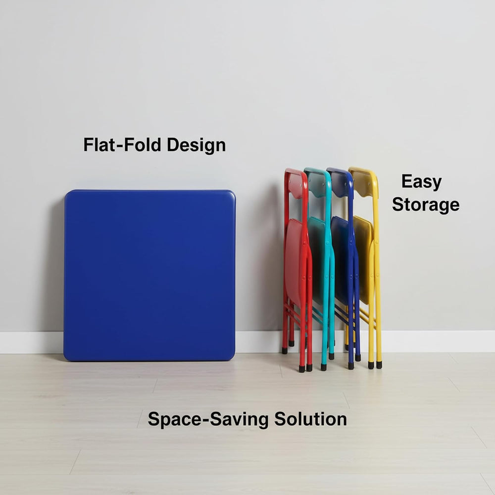 FurnitureR 5-Piece Folding Table and Chair Set, Compact Square Activity Table...