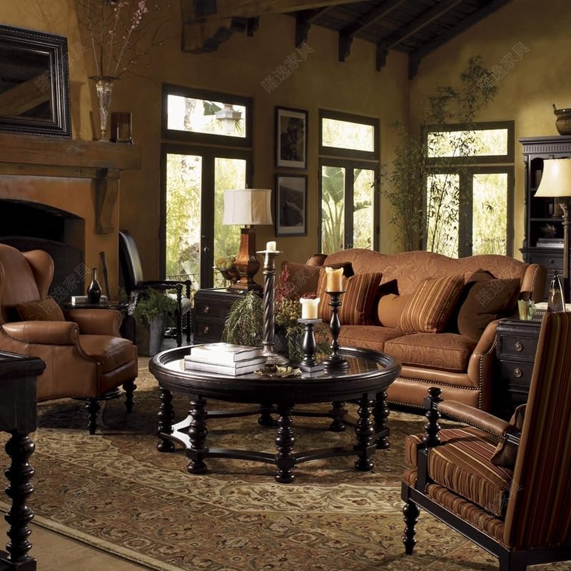 Coffee Table Solid Wood Round Coffee Table Black Retro Coffee Table Home Sofa...