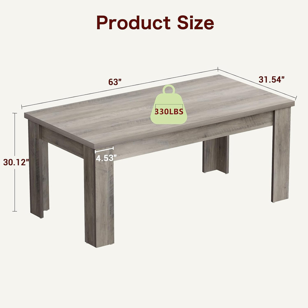 CABIHOME 63" Rectangular Dining Table for 4-6, Farmhouse Large Kitchen T...