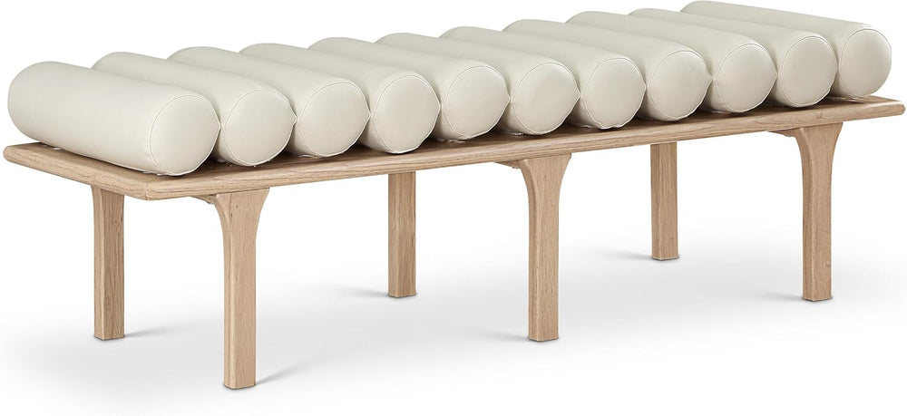 Meridian Furniture 22007Cream Landon Collection Art Deco Bench with Soft Vint...