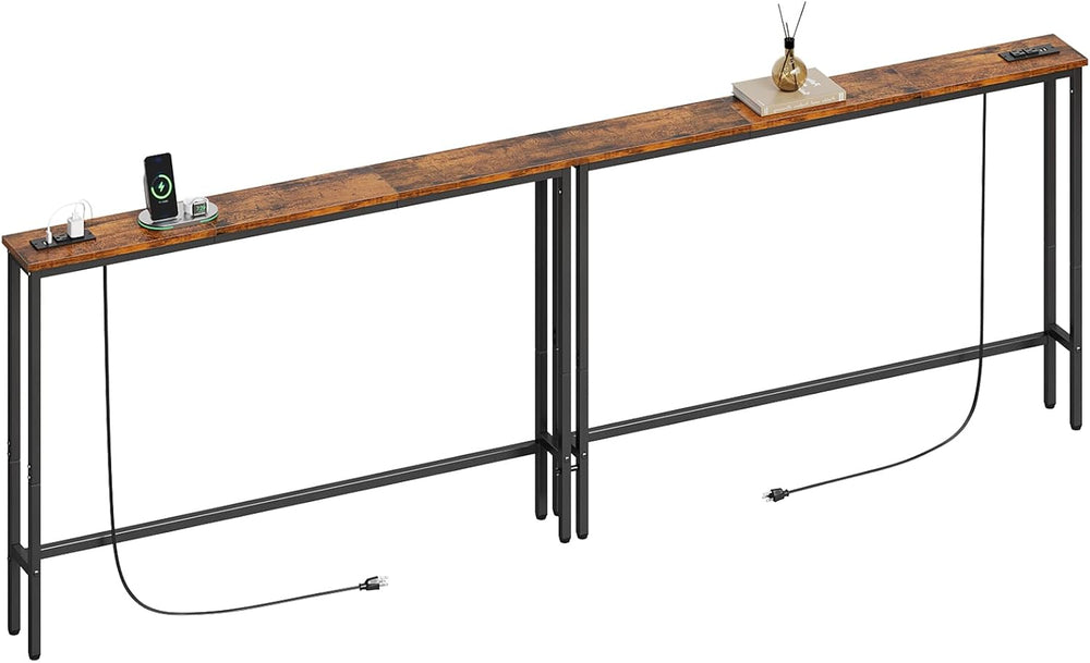 ELYKEN 94.5" Narrow Console Sofa Table with Power Outlet, 5.9'' ...