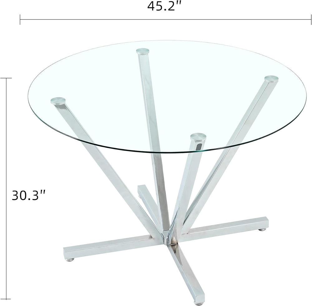 SSLine 45.2" Round Glass Dining Table for 4 Modern Circle Glass Tabletop...