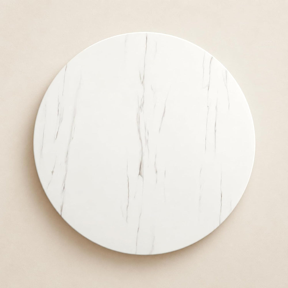 42 Inch Round Dining Table for 4, Modern White Marble Table with Fluted Solid...