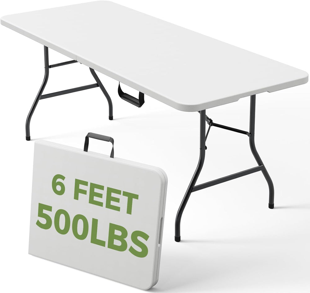 Folding Table, 6 FT Foldable Plastic Table with Carrying Handle, Heavy Duty P...