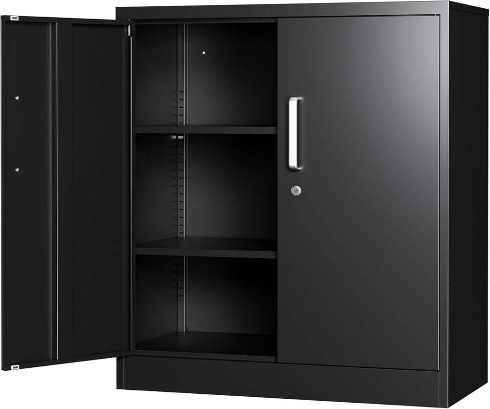 Metal Storage Cabinet with Locking Doors, 35.4" Steel Locker Organizer w...
