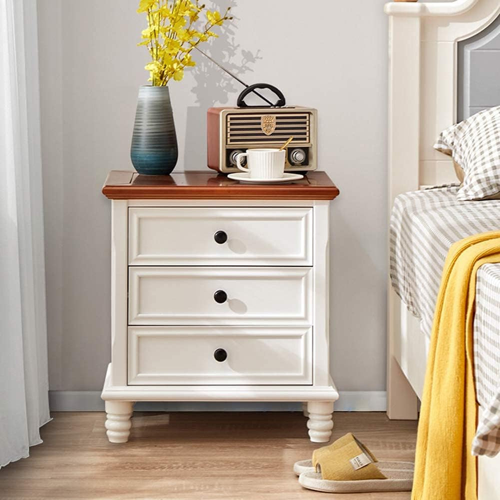 Nightstand Modern Solid Wood Bedside Storage Cabinet with 3 Layers of Drawers...
