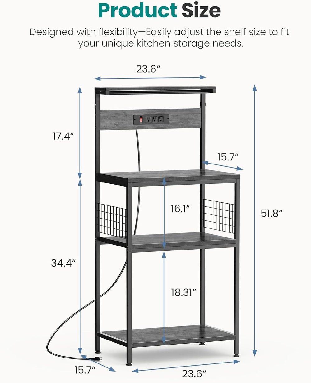 OLIXIS Standing Bakers Rack with Power Outlet, 23.6 Inch Microwave Stand | Ki...