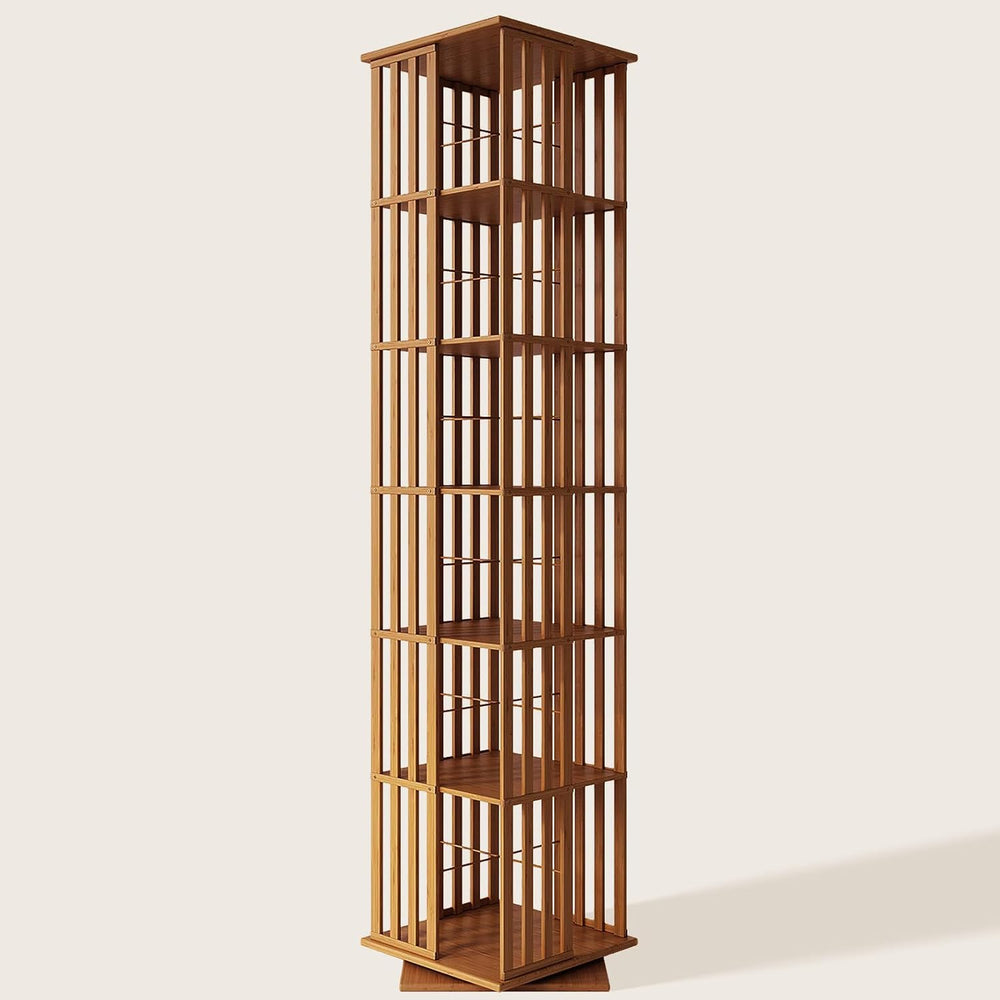 XIMN 360° Rotating Bamboo CD/DVD Shelf - 6-Tier Space-Saving Media Storage Ca...