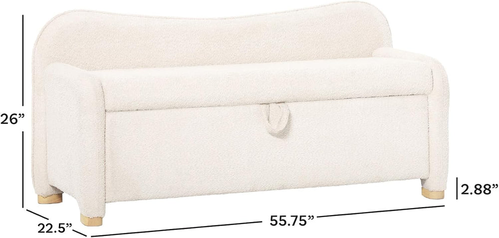 Walker Edison Chantelle Modern Contemporary Curved Upholstered Bench with Sto...