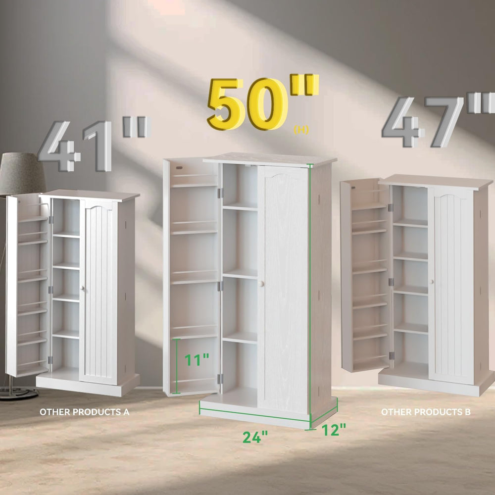 FJTJBSI 50" LED Kitchen Pantry Cabinet White Storage Cabinet Food Pantry...