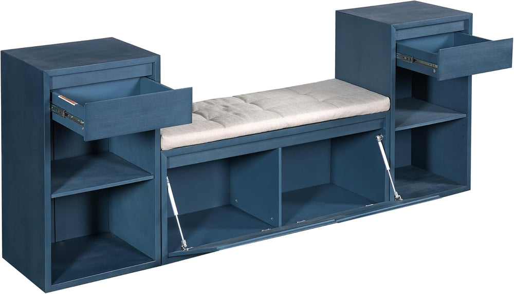 SOFTSEA All-in-One Entryway Storage Bench with Cushion, Compartments, Drawers...