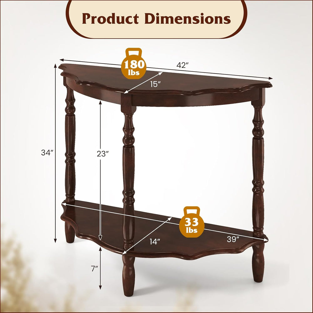 GOFLAME Half Moon Entryway Table, Retro Console Table with Storage Shelf &...