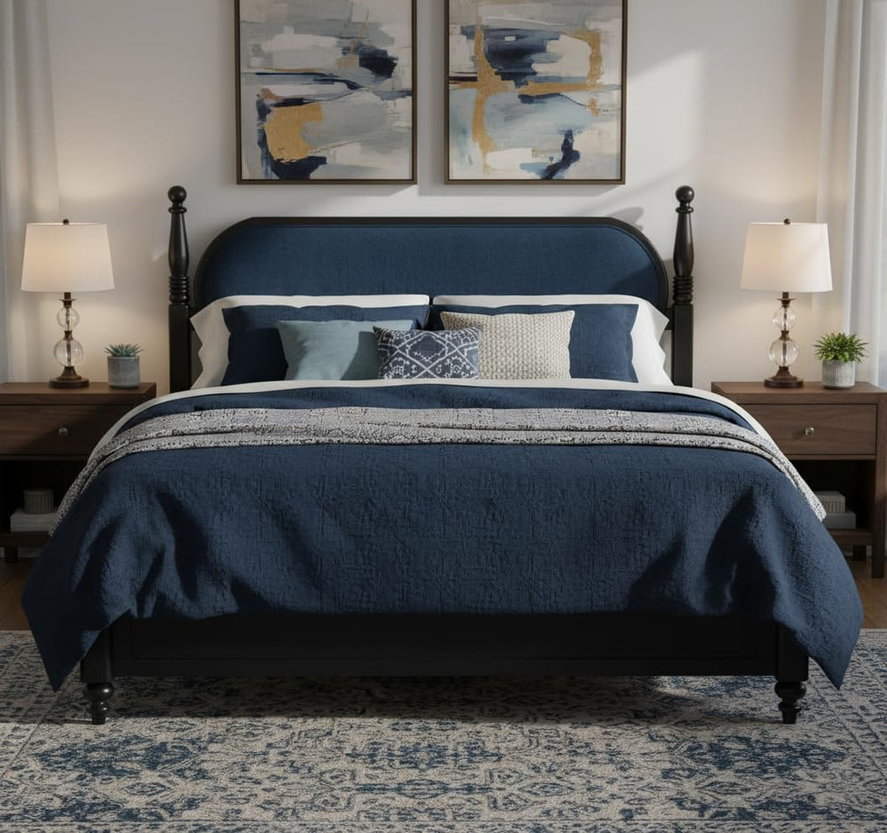LUMISOL King Size Platform Bed Frame with Velvet Headboard, Solid Wood Bedfra...