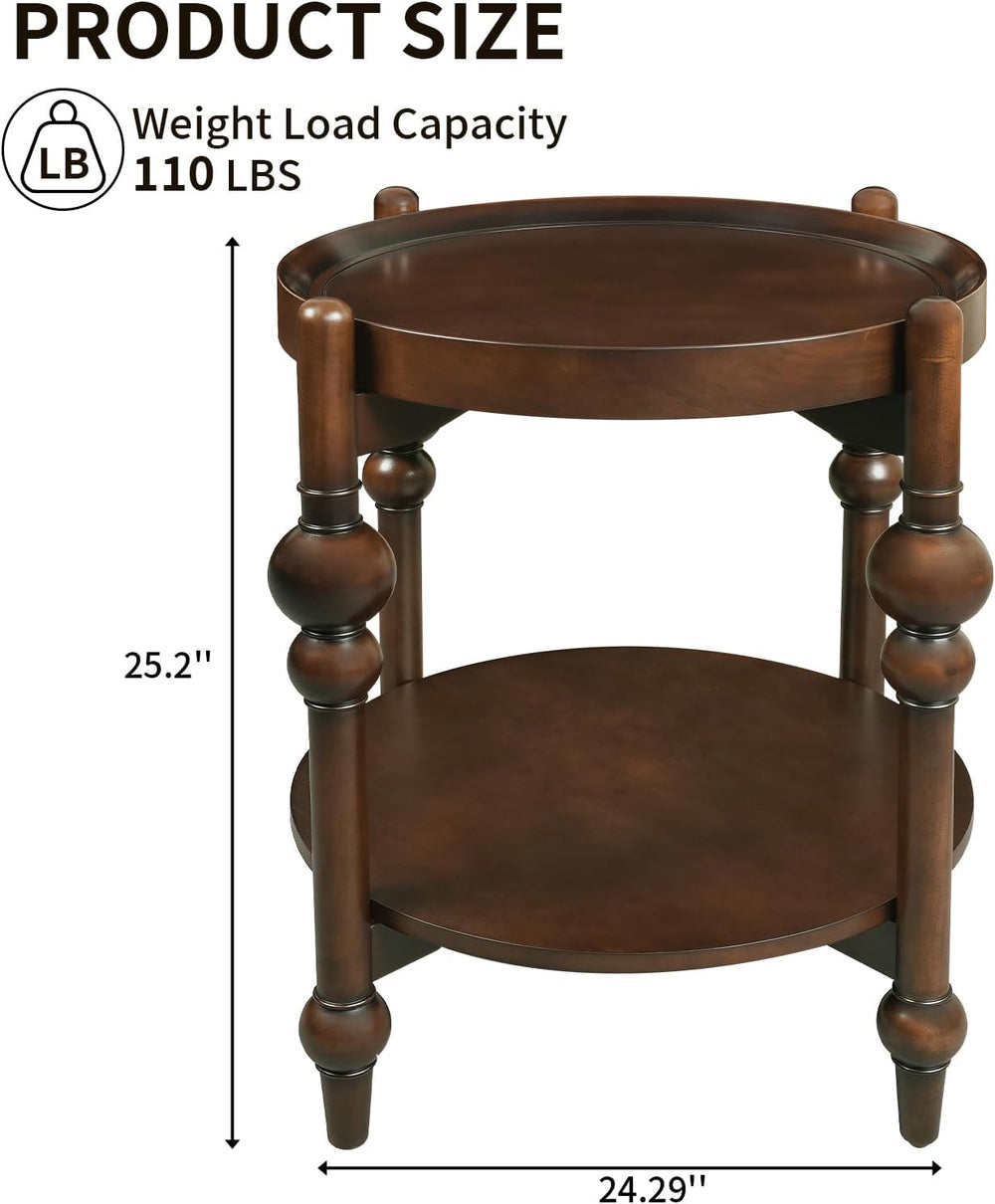 23" Round End Table, Mid Century Modern Side Table with Solid Wood Frame...