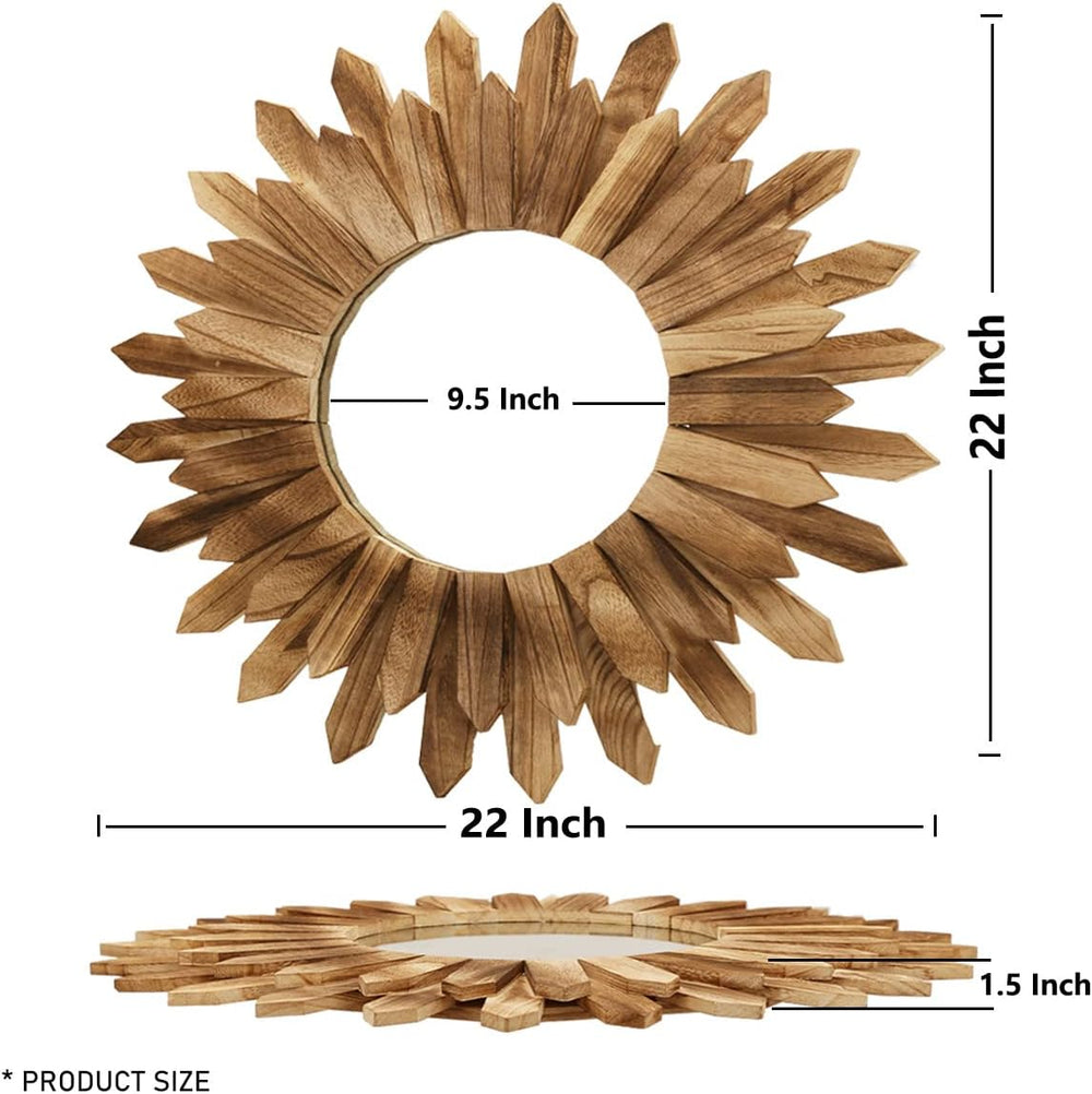 LOSOUR 2 Pack 22 Inch Boho Wall Sunburst Mirror Rustic Round Wood Decorative ...