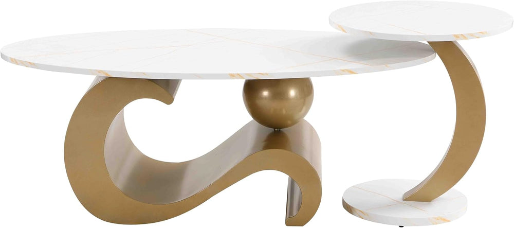 Modern Nesting Golden Coffee Table Set of 2, End Table Coffee Table Set for L...