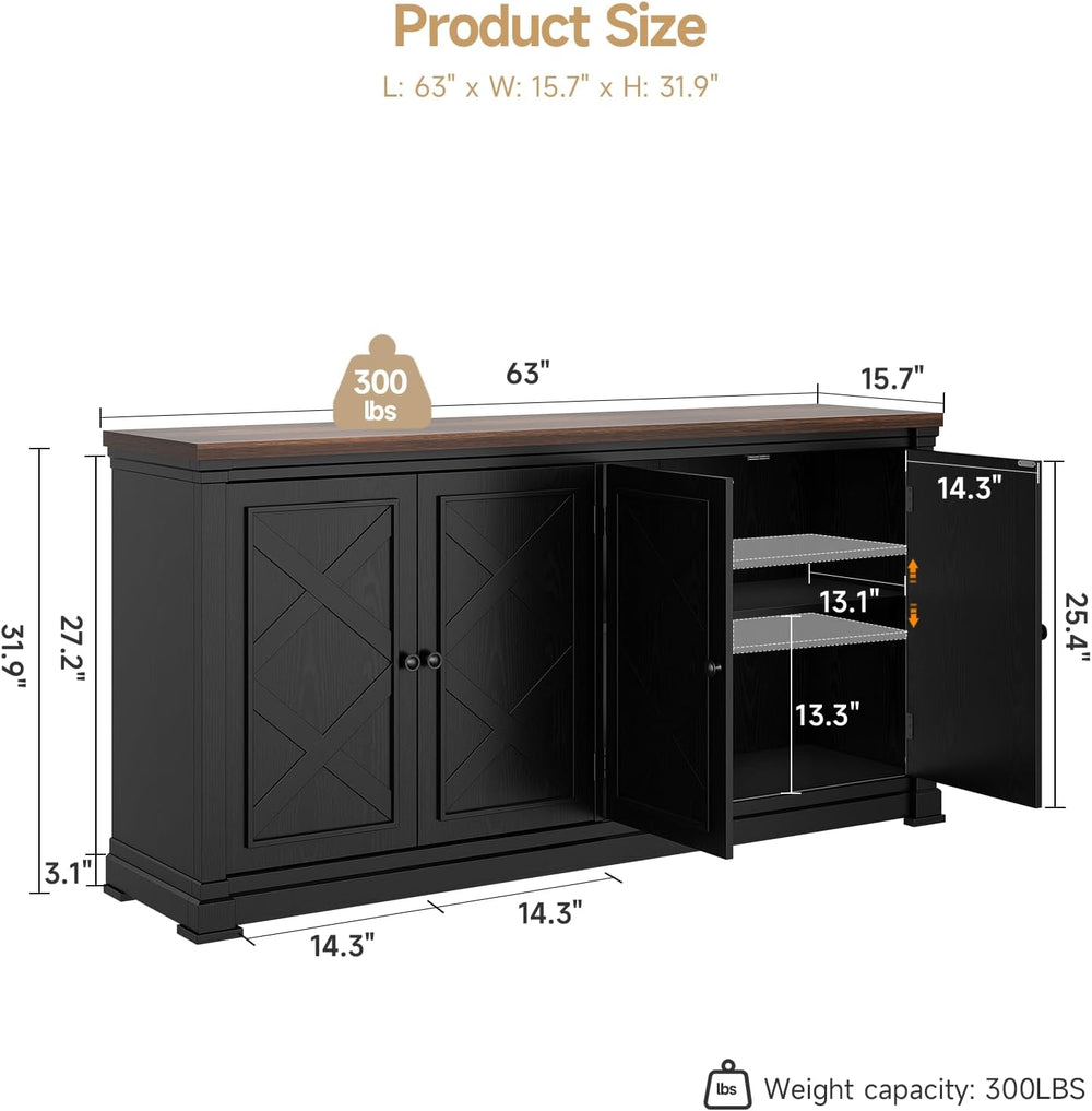 ONBRILL 63 Inches Buffet Cabinet with Storage, Large Sideboard Cabinet with 4...