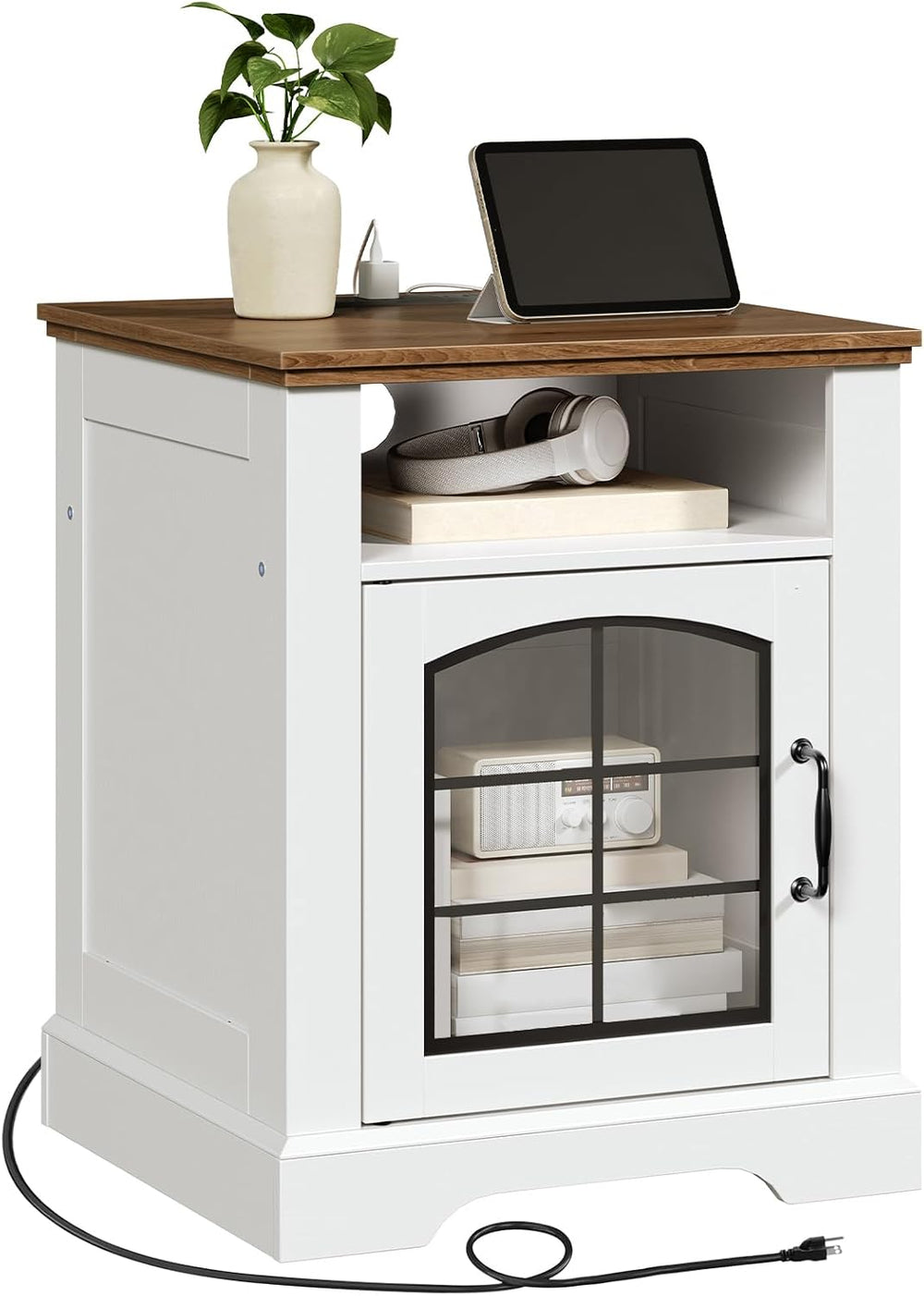 HOOBRO Farmhouse End Table for Living Room, 17.7" Wide Nightstand with C...
