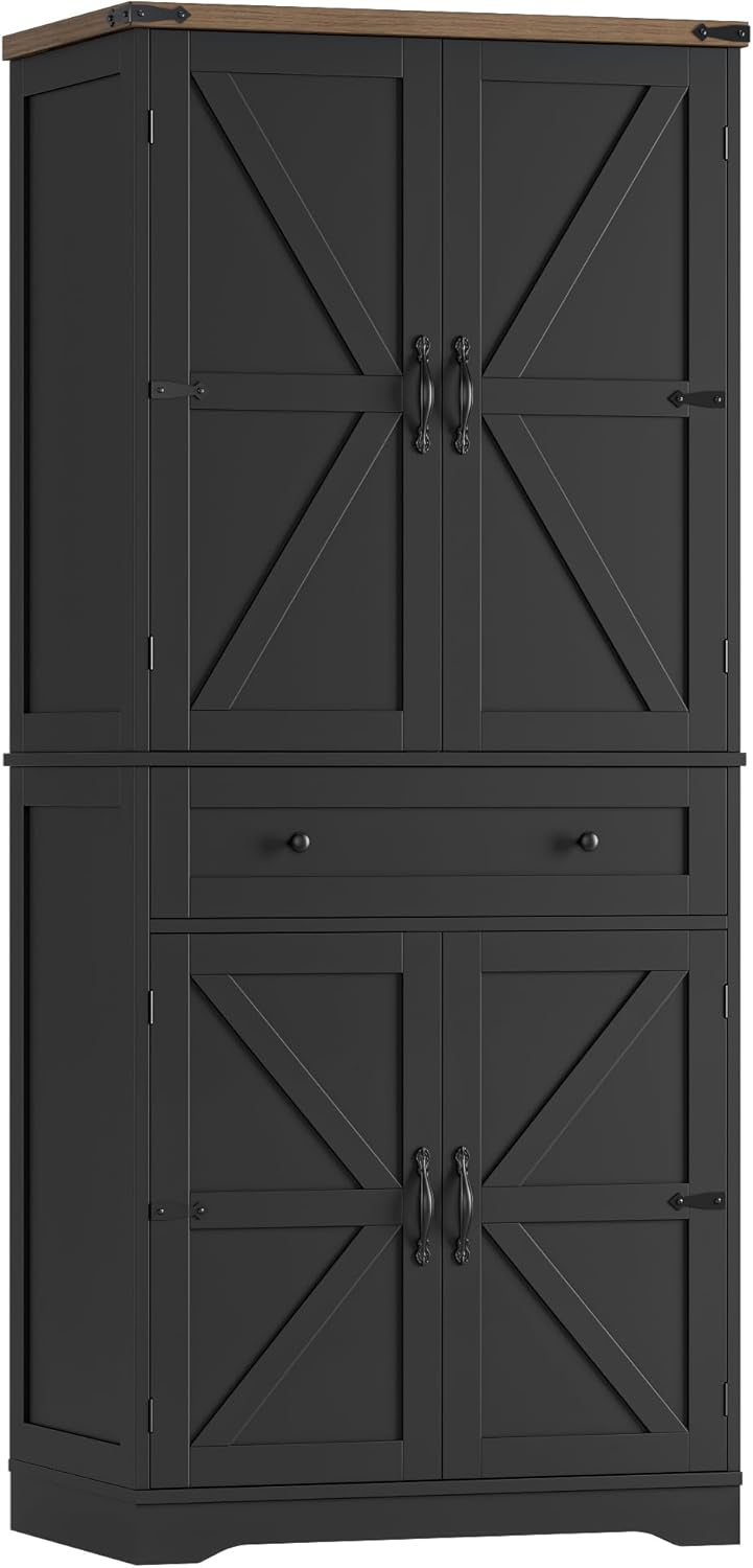 HOSTACK 71" Tall Pantry Cabinet, Farmhouse Kitchen Pantry with Storage S...