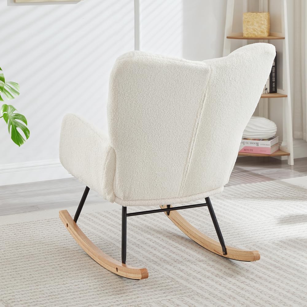 Glider Chair for Living Room Tufted Upholstered Teddy Fabric Rocking Chair wi...