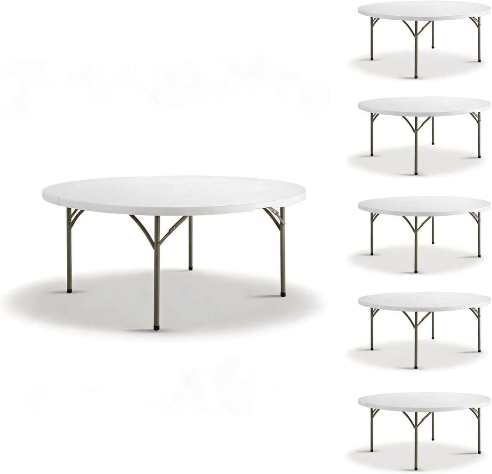 6-Pack 72-Inch Round Plastic Folding Tables, Bulk 6ft Heavy-Duty Commercial G...