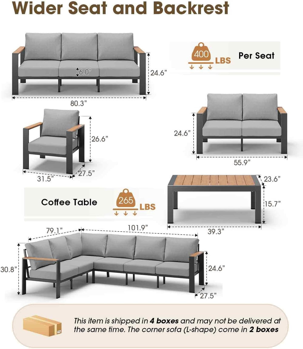 Aluminum Outdoor Patio Furniture Set 8 Seats, Outdoor Sectional Corner Sofa, ...