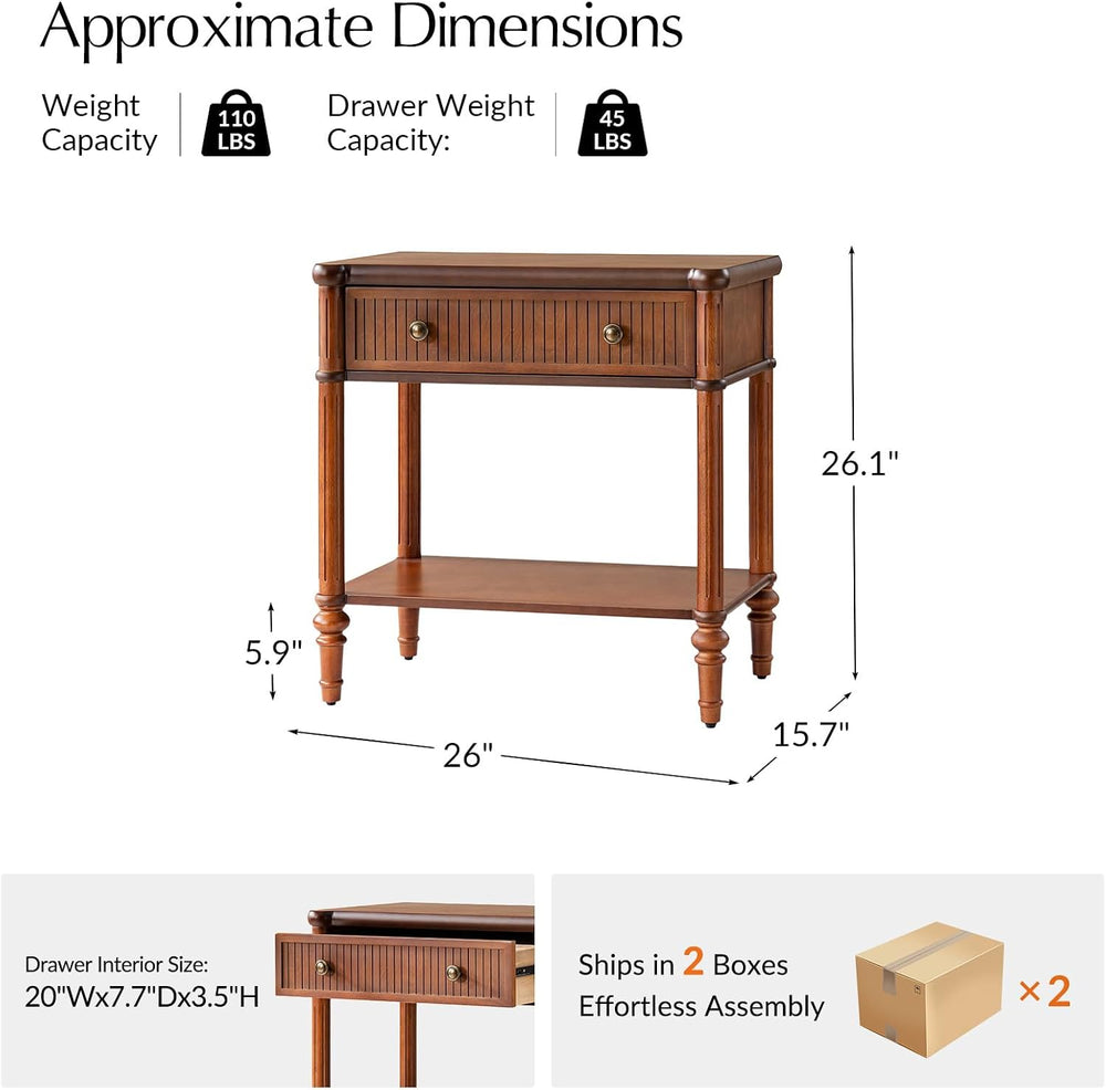 HULALA HOME Wood Nightstand with Charging Station, Traditional End Table with...