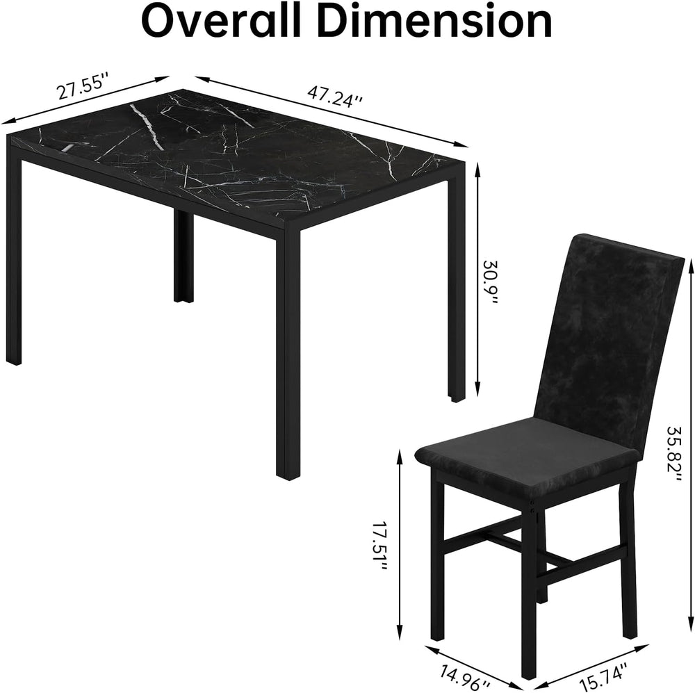 AWQM Products 5-Piece Marble Dining Set, Modern Kitchen Table and Chairs for ...