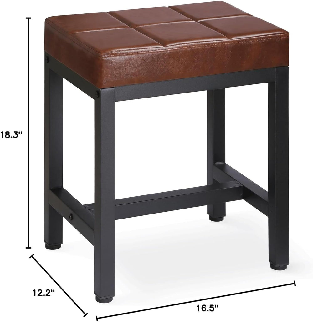 Vanity Stool, Vanity Chair for Makeup Room, Square Faux Leather Small Ottoman...