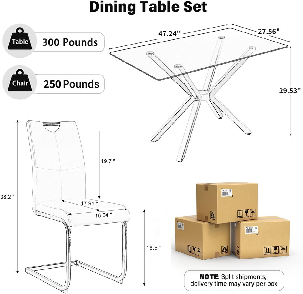 5-Piece 47" Dining Table with 4 PU Leather Chairs, Modern Dining Table S...