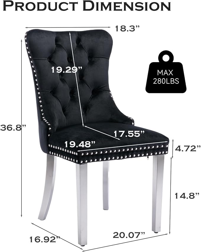 Velvet Upholstered Dining Chairs Set of 8, Modern Style Kitchen Side Chairs w...