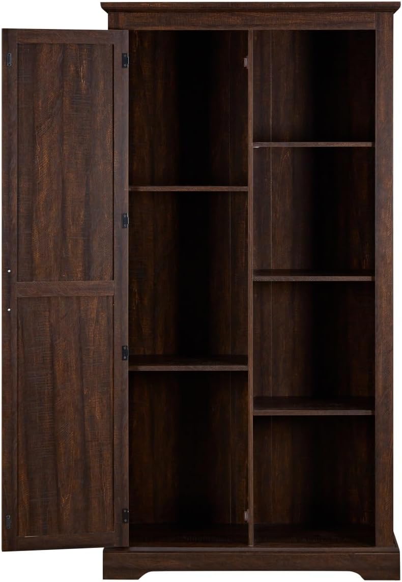 Retro Tall Storage Cabinet, Rustic Farmhouse Pantry Cupboard, for Kitchen Din...