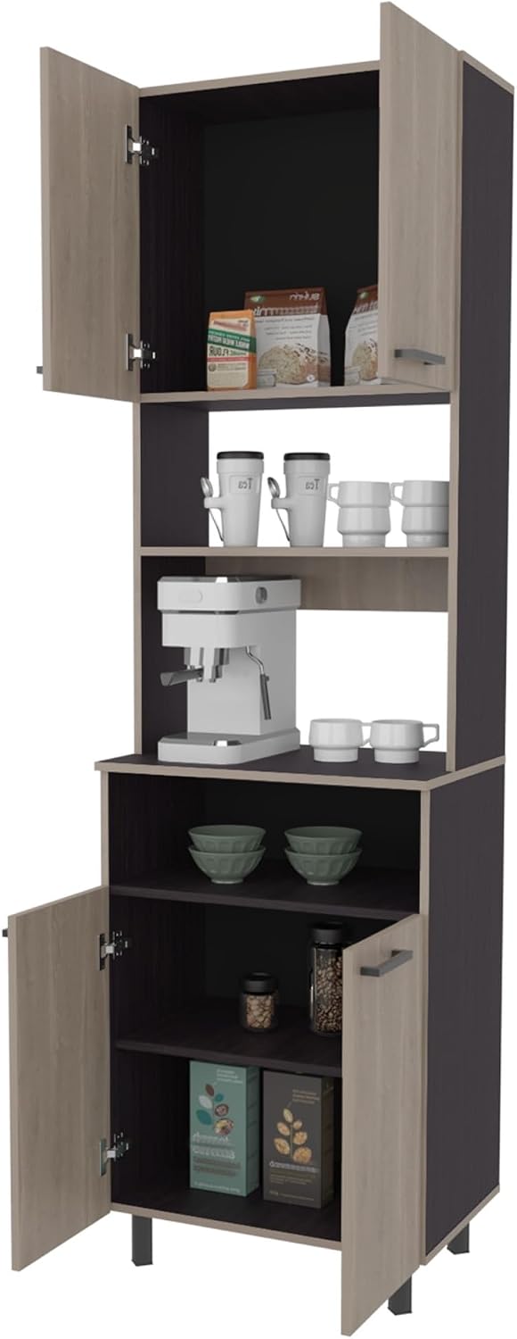 Kitchen Pantry with Open Storage and 4 Doors,for Kitchen