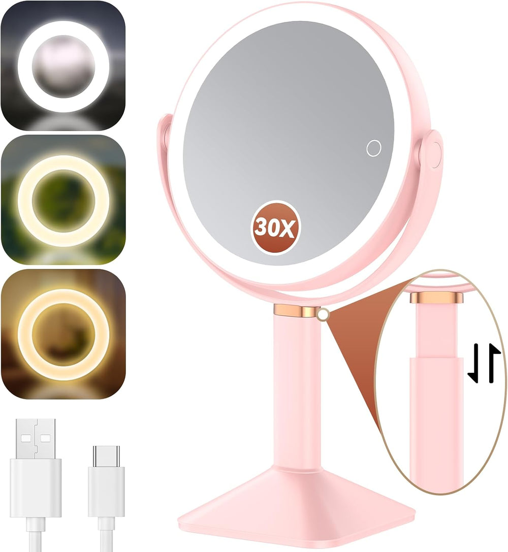 Lighted Makeup Mirror with Lights and Magnification 30X/1X, Height Adjustable...