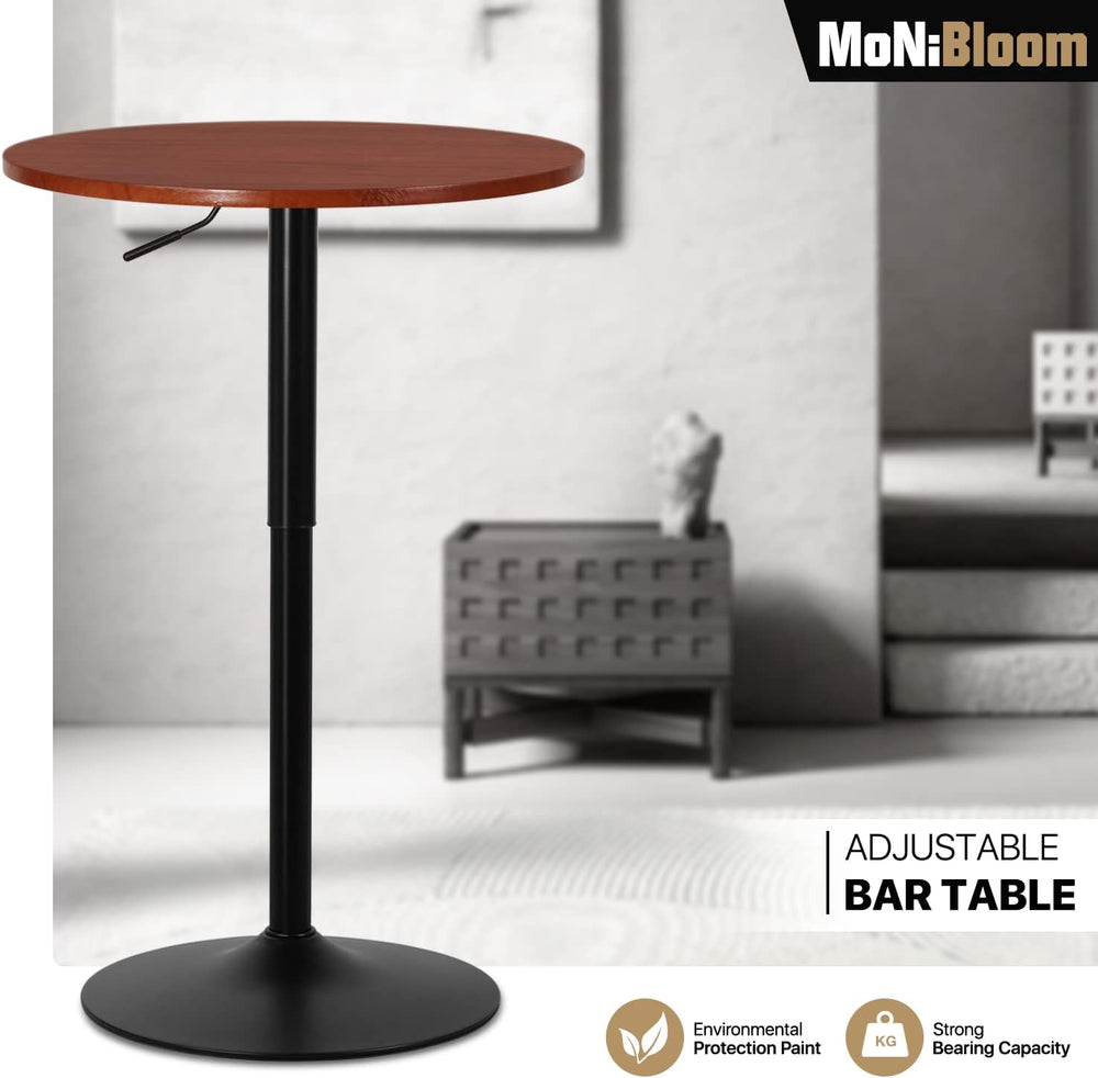 MoNiBloom Round Bar Table Adjustable Height, BistroTable with Black Leg and B...