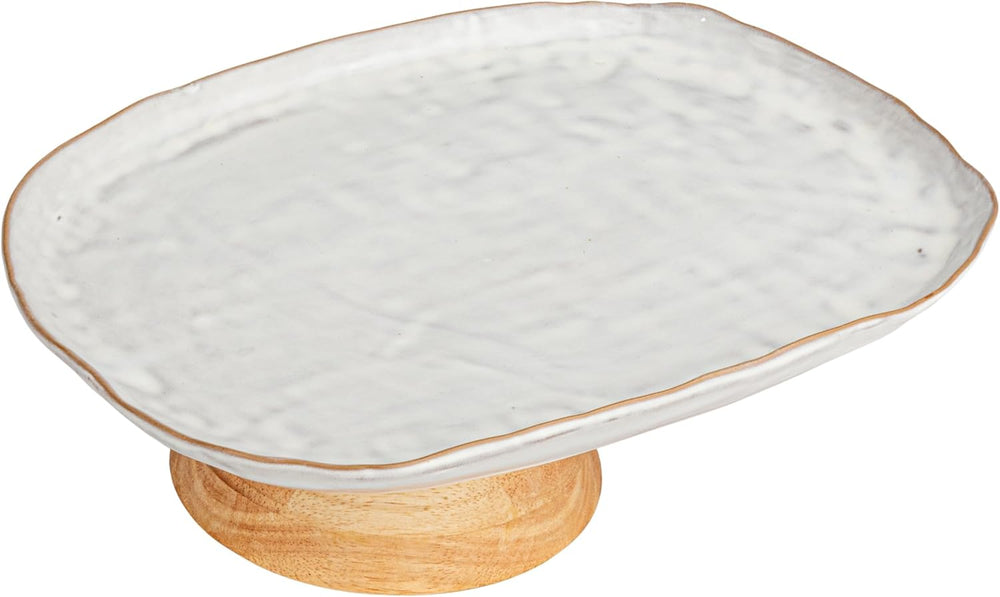 Bloomingville Acacia-Base Stoneware Elegance Pedestal, White