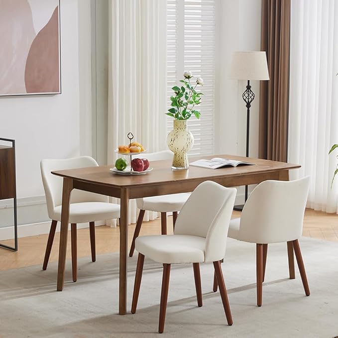 Dining Chair Set of 4, Linen Upholstered Dining Chair with Solid Wood Legs, W...