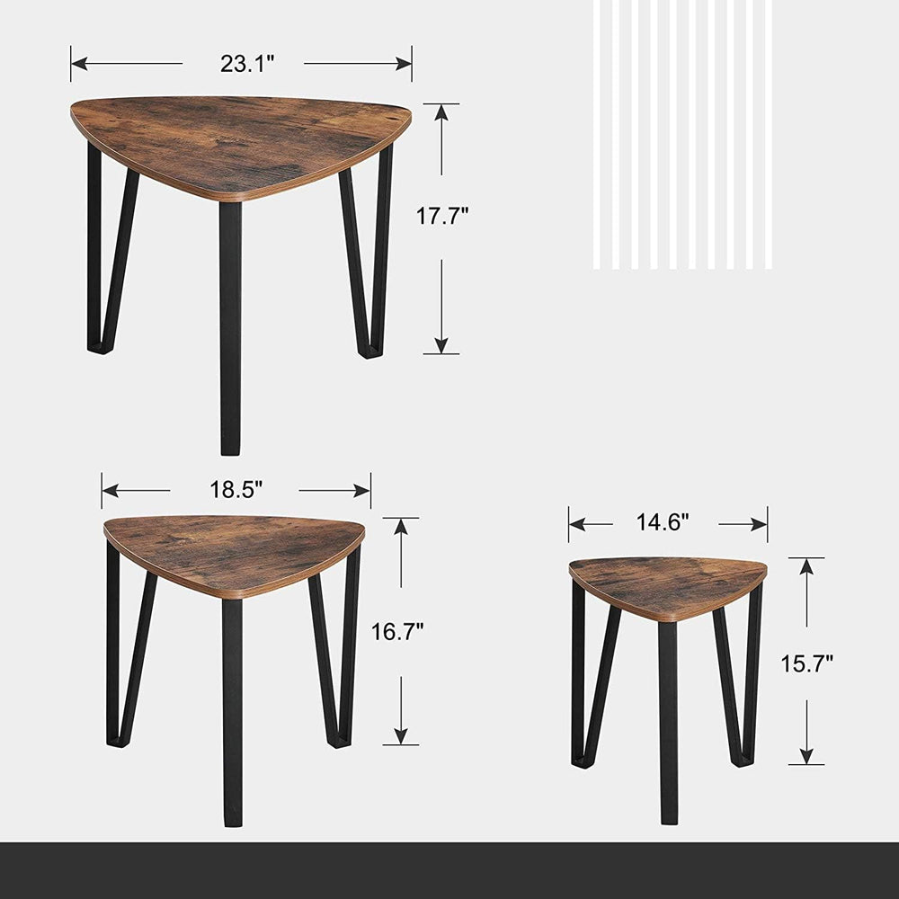 DRM 3pcs Industrial Nesting Triangle Coffee, End, Console Tables; Stackable; ...