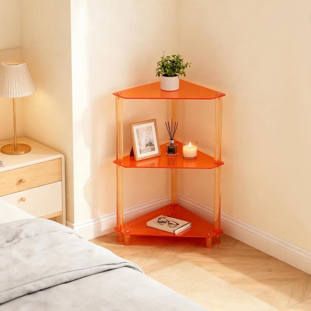 3-Tier Triangle End Table, Orange Acrylic Side Table for Living Room, Bedroom...